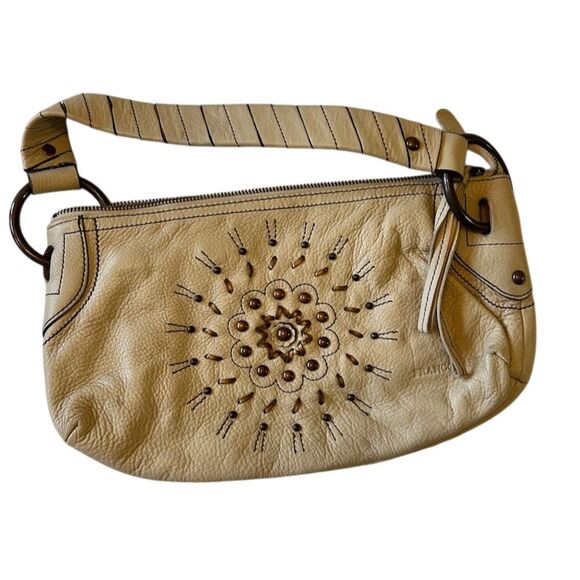 Franco Sarto Handbags - Franco Sarto Women's White Studded Floral Leather Shoulder Bag